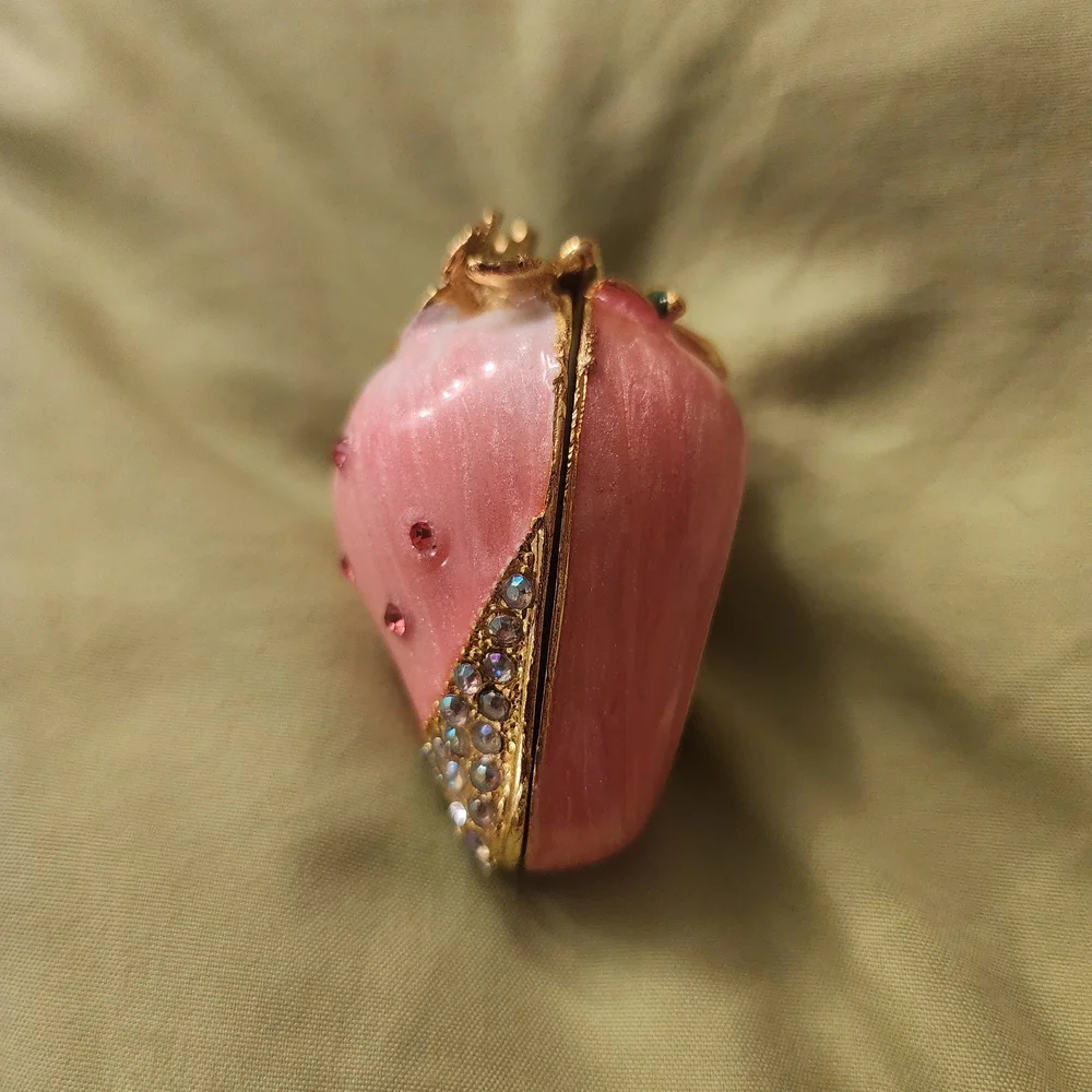 Pink Strawberry Trinket Jewelry Box Proposal Ring Box Rhinestone Enamel